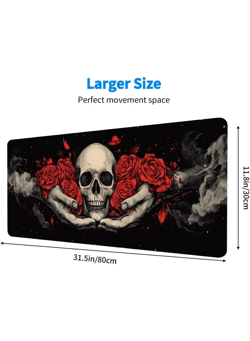 Gothic Skull Gaming Mouse Pad Large Rose Horror Dark Fantasy Mousepad Large Gaming Mouse Pad Laptop Keyboard Mat Non-Slip Rubber Base Keyboard Desk Pad for Home Office Study Game 70 CM x 30 CM x 2 MM - Image 3