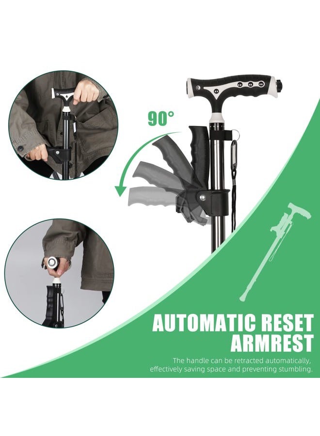 Yayayo Hold 440 Lbs Walking Cane for Men & Women Aluminum Alloy Lightweight Height Adjustable Walking Stick Heavy Duty Foldbale Free Standing Cane with LED for Seniors Adults - Image 2