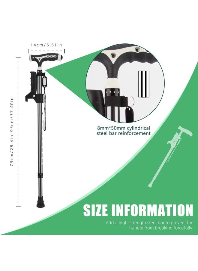 Yayayo Hold 440 Lbs Walking Cane for Men & Women Aluminum Alloy Lightweight Height Adjustable Walking Stick Heavy Duty Foldbale Free Standing Cane with LED for Seniors Adults - Image 4