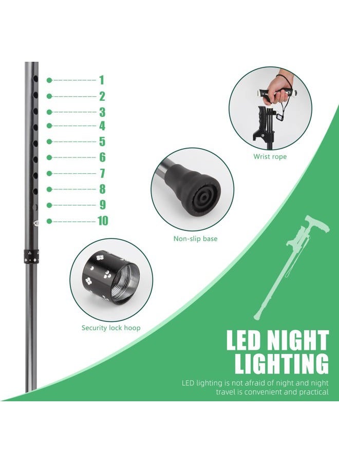 Yayayo Hold 440 Lbs Walking Cane for Men & Women Aluminum Alloy Lightweight Height Adjustable Walking Stick Heavy Duty Foldbale Free Standing Cane with LED for Seniors Adults - Image 5