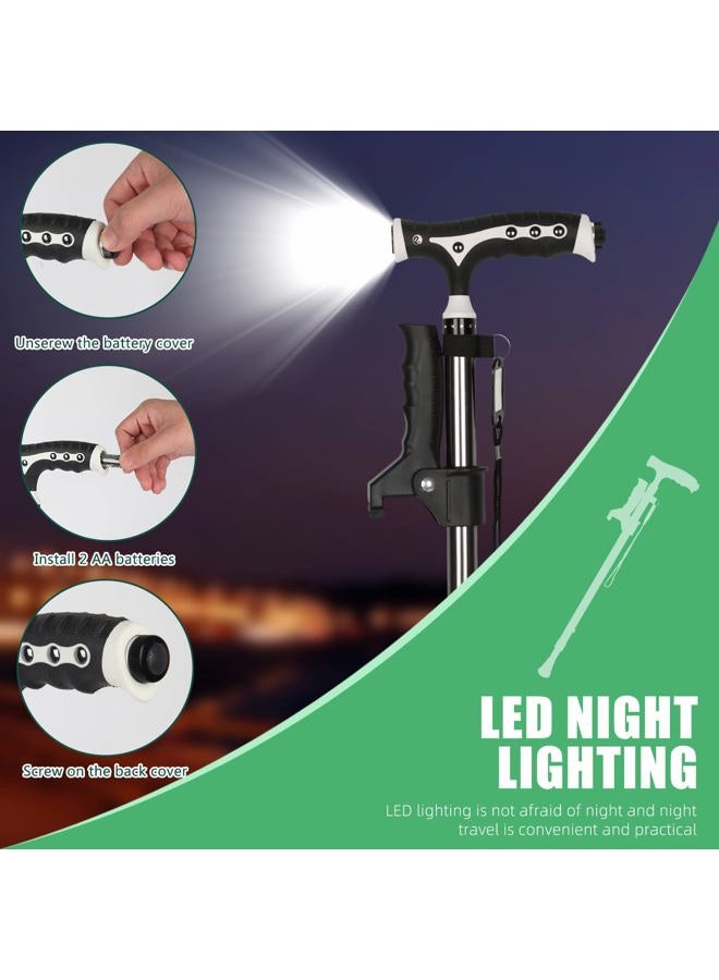 Yayayo Hold 440 Lbs Walking Cane for Men & Women Aluminum Alloy Lightweight Height Adjustable Walking Stick Heavy Duty Foldbale Free Standing Cane with LED for Seniors Adults - Image 3