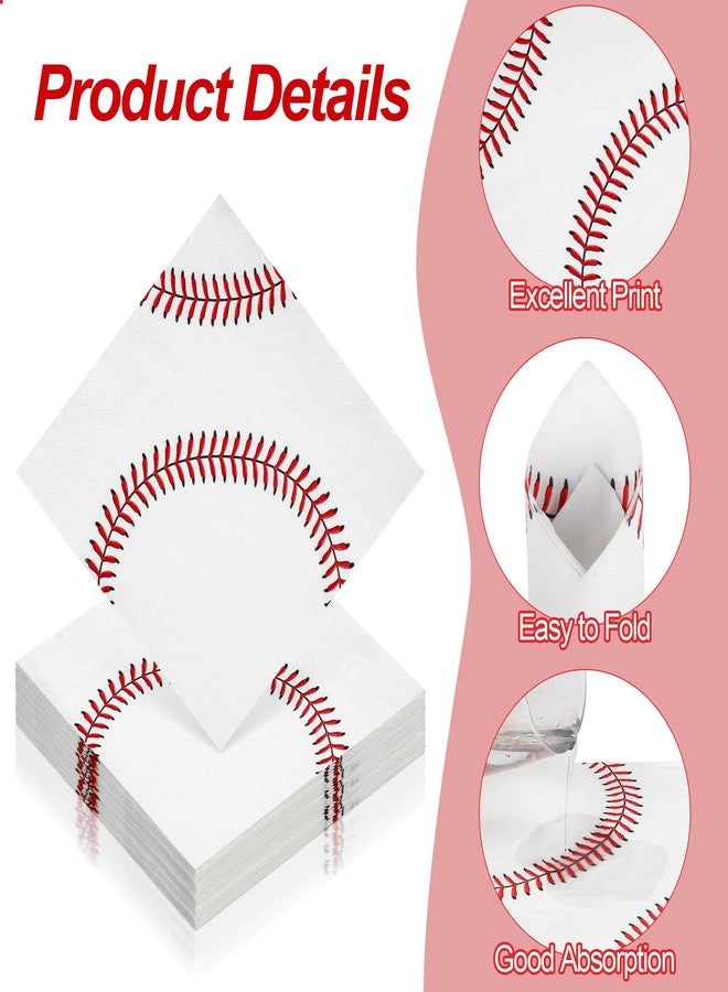 Aodaer 48 Pieces Baseball Napkins - 13 x 13 Inches Disposable Pattern Napkins for Sports Party Supplies, Birthday Party Decorations - Image 3
