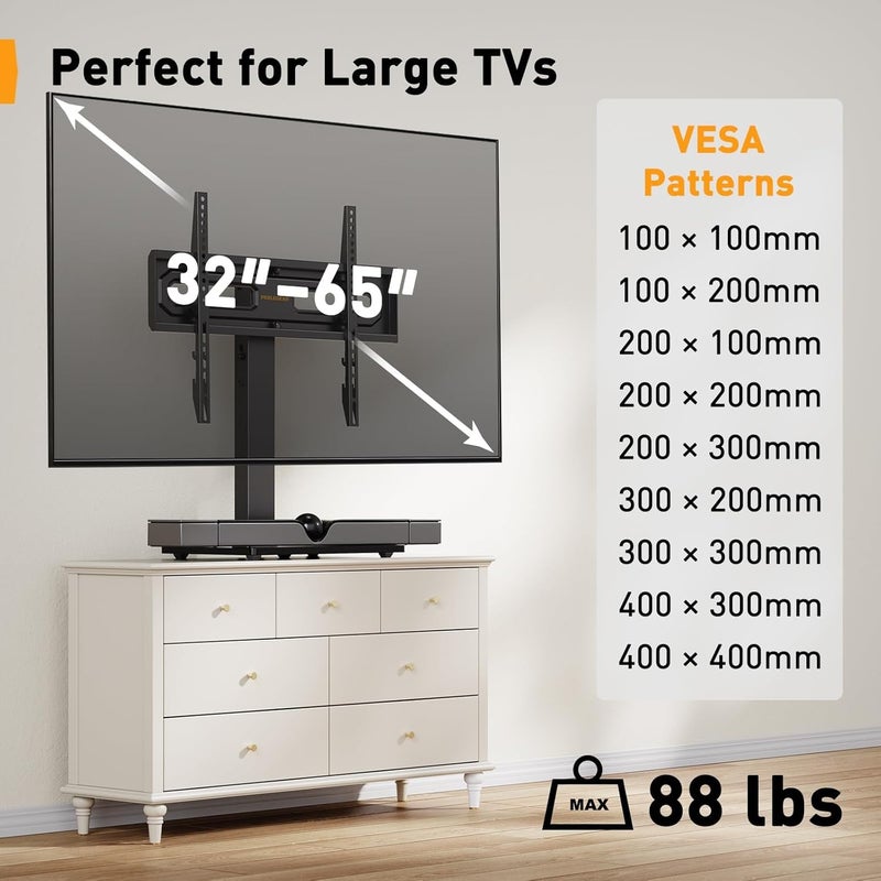 Perlegear Table Top TV Stand Mount, Universal Swivel TV Stand for 32â€“60,65 Inch LCD/LED/OLED TVs up to 88 lbs with Tempered Glass Base, Height Adjustable TV Base with Tilt, Max VESA 400x400mm - Image 2