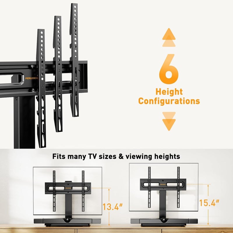 Perlegear Table Top TV Stand Mount, Universal Swivel TV Stand for 32â€“60,65 Inch LCD/LED/OLED TVs up to 88 lbs with Tempered Glass Base, Height Adjustable TV Base with Tilt, Max VESA 400x400mm - Image 4
