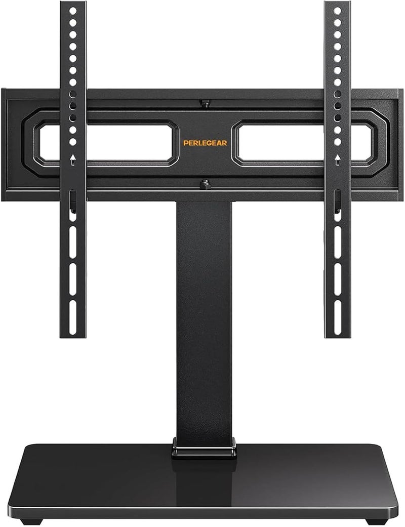 Perlegear Table Top TV Stand Mount, Universal Swivel TV Stand for 32â€“60,65 Inch LCD/LED/OLED TVs up to 88 lbs with Tempered Glass Base, Height Adjustable TV Base with Tilt, Max VESA 400x400mm - Image 1