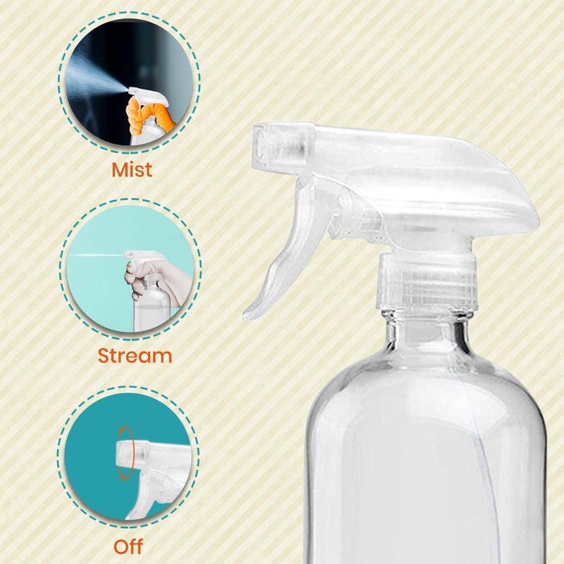Homeries Clear Glass Spray Bottles For Cleaning Solutions (4 Pack) - 16 Ounce  Refillable Sprayer For Essential Oil  Water  Kitchen  Hair. Durable Black Trigger Sprayer W/Mist And Stream Settings (Clear) - Image 4