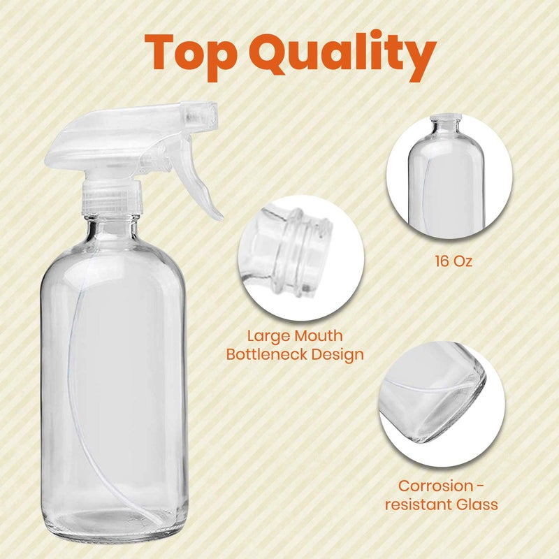 Homeries Clear Glass Spray Bottles For Cleaning Solutions (4 Pack) - 16 Ounce  Refillable Sprayer For Essential Oil  Water  Kitchen  Hair. Durable Black Trigger Sprayer W/Mist And Stream Settings (Clear) - Image 5