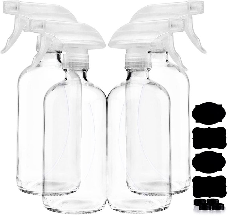 Homeries Clear Glass Spray Bottles For Cleaning Solutions (4 Pack) - 16 Ounce  Refillable Sprayer For Essential Oil  Water  Kitchen  Hair. Durable Black Trigger Sprayer W/Mist And Stream Settings (Clear) - Image 1
