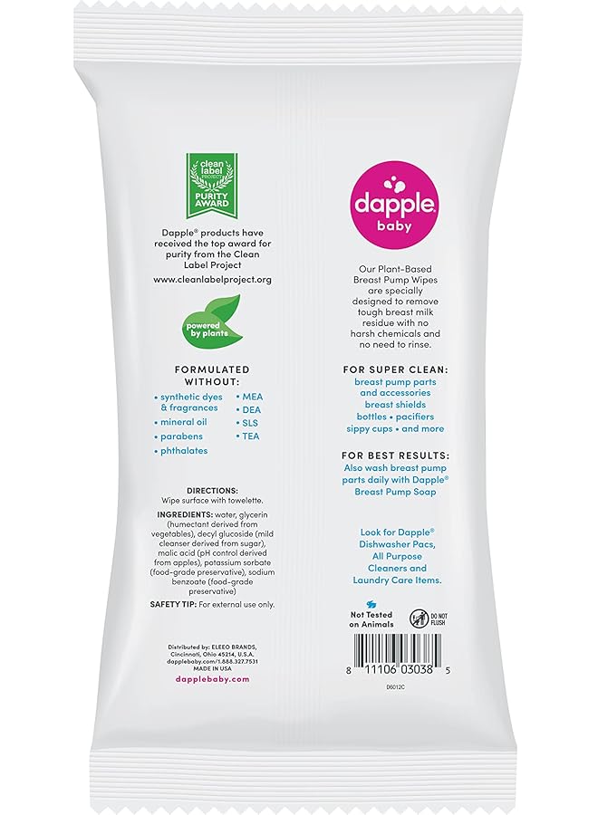dapple Breast Pump Wipes Baby 25 Count (Pack Of 3) Fragrance Free Plant Based & Hypoallergenic Breast Pump Wipes Removes Milk Residue Leaves No Taste Convenient Wipes Pouch - Image 2