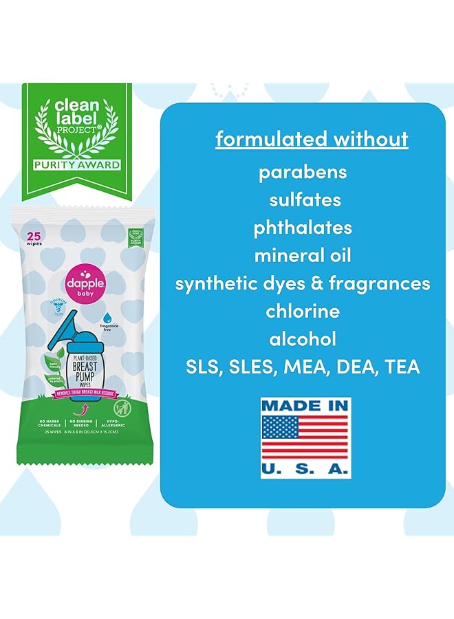 dapple Breast Pump Wipes Baby 25 Count (Pack Of 3) Fragrance Free Plant Based & Hypoallergenic Breast Pump Wipes Removes Milk Residue Leaves No Taste Convenient Wipes Pouch - Image 4