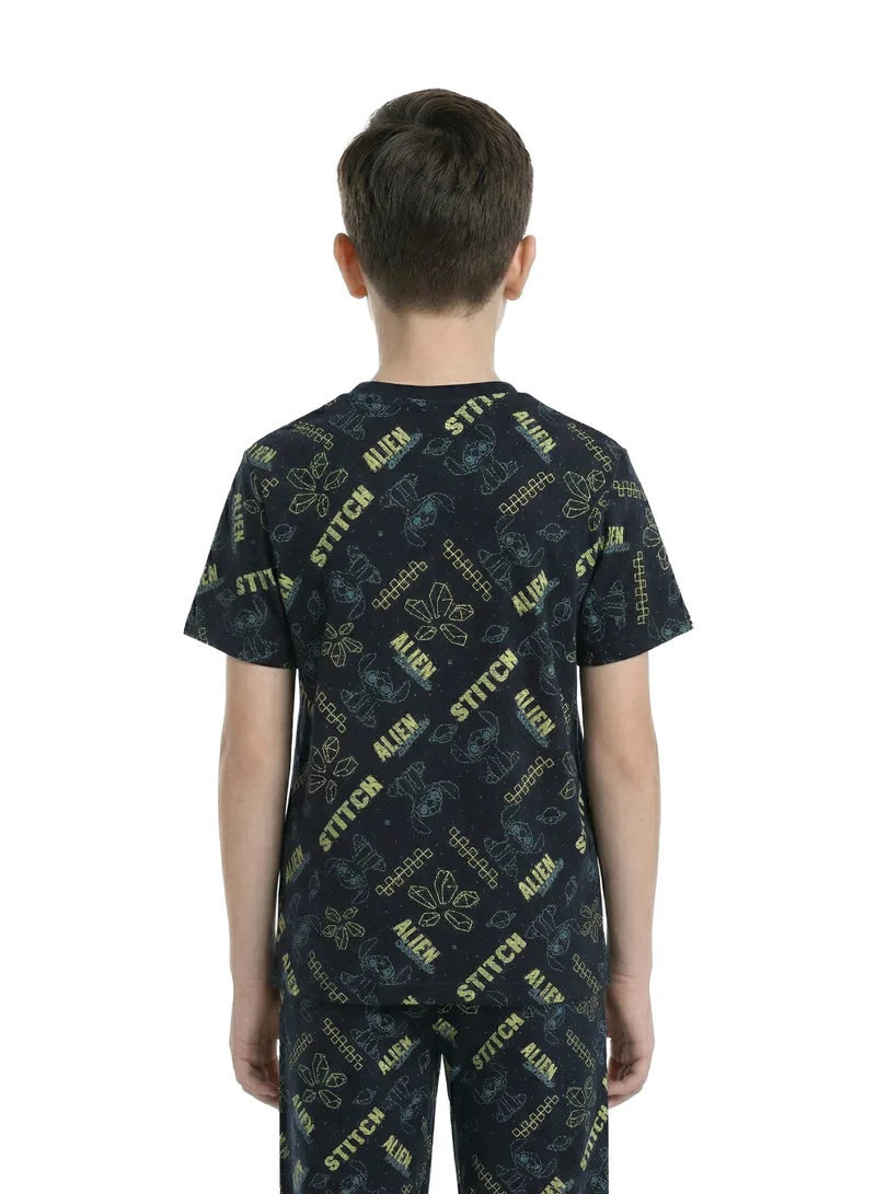 ديزني Teen Boys Disney Stitch Printed T-Shirt & Pyjama Set