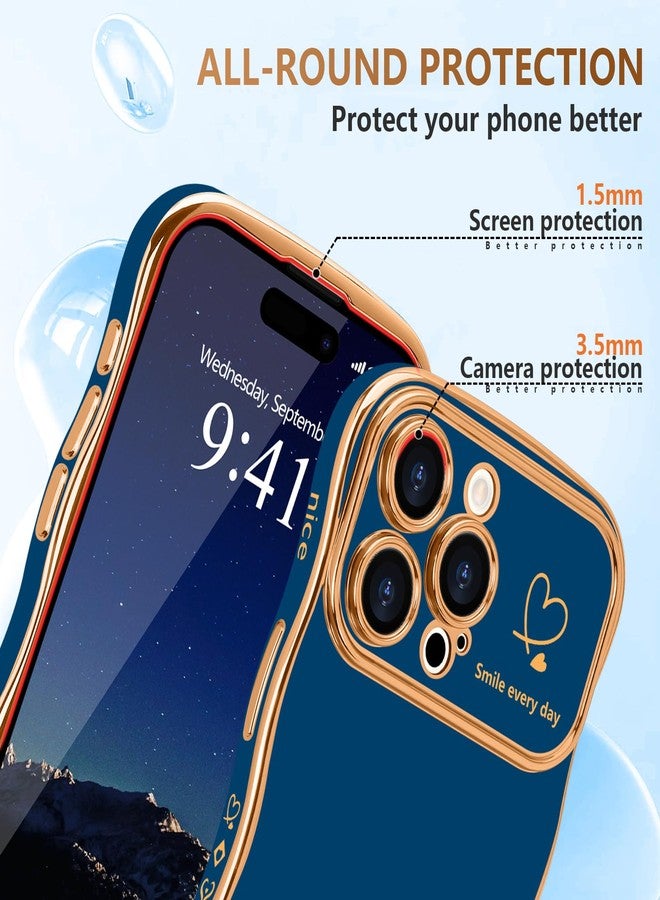 جراب LCHULLE لهاتف iPhone 16 Pro Max للنساء والفتيات، بتصميم أنيق على شكل إطار مموج بنقشة قلب، مع غطاء حماية للكاميرا ومقاوم للصدمات لهاتف iPhone 16 Pro Max مقاس 6.9 بوصة، باللون الأزرق الداكن. - Image 4