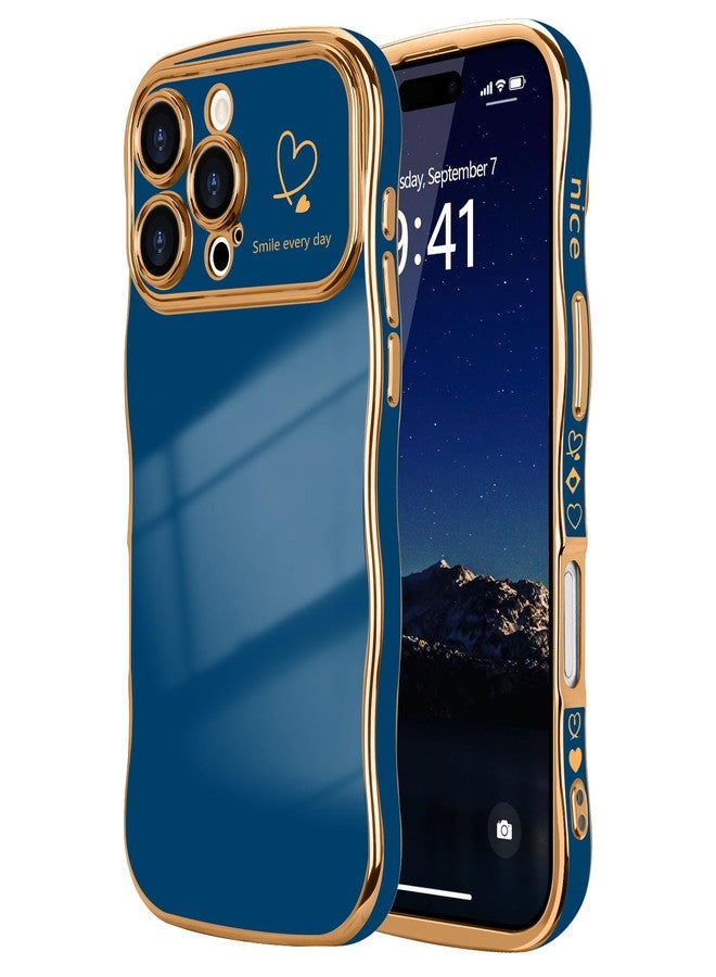 جراب LCHULLE لهاتف iPhone 16 Pro Max للنساء والفتيات، بتصميم أنيق على شكل إطار مموج بنقشة قلب، مع غطاء حماية للكاميرا ومقاوم للصدمات لهاتف iPhone 16 Pro Max مقاس 6.9 بوصة، باللون الأزرق الداكن. - Image 1