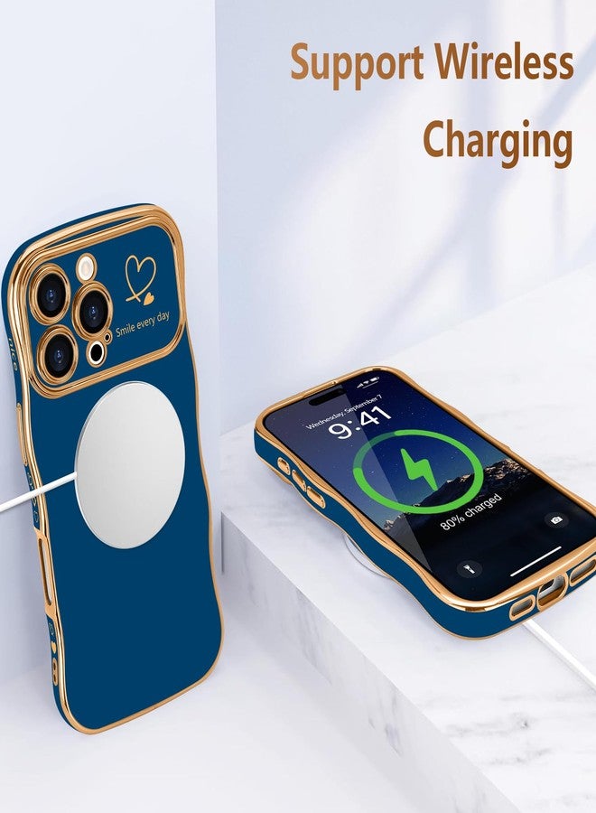 جراب LCHULLE لهاتف iPhone 16 Pro Max للنساء والفتيات، بتصميم أنيق على شكل إطار مموج بنقشة قلب، مع غطاء حماية للكاميرا ومقاوم للصدمات لهاتف iPhone 16 Pro Max مقاس 6.9 بوصة، باللون الأزرق الداكن. - Image 5