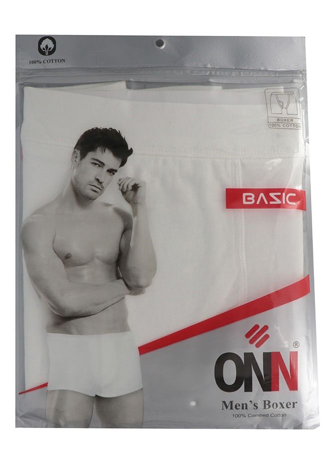 ONN بوكسر رجالي من القطن المضلع باللون الأبيض  - Image 1