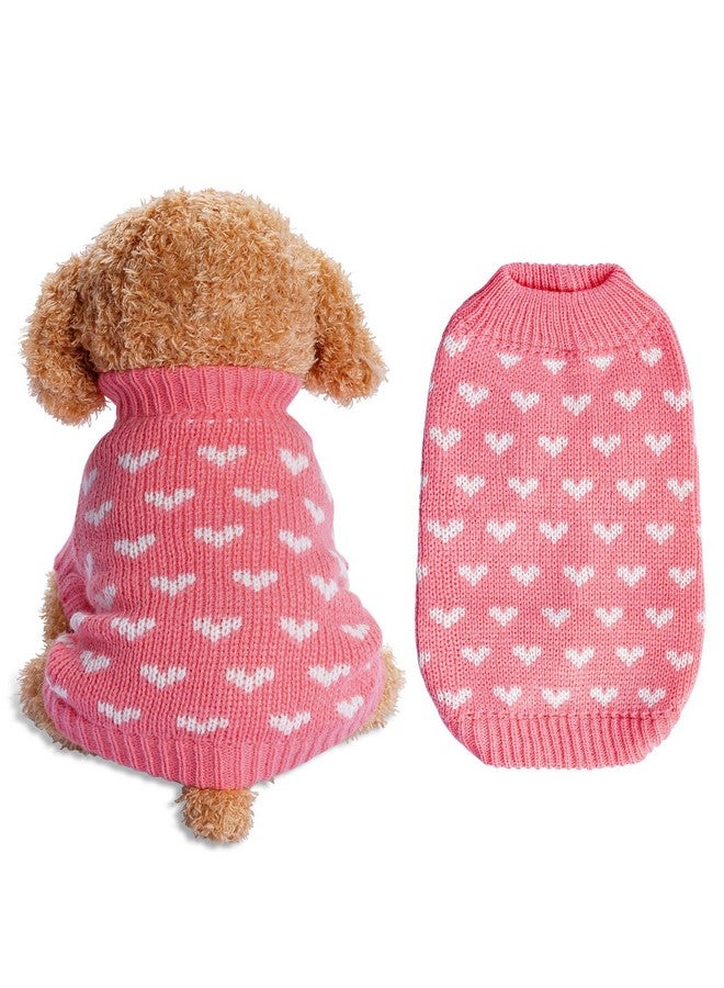 Dxhycc Dog Knitted Sweater Heart Puppy Sweater Warm Soft Pet Holiday Clothes for Small Cats and Dogs (Pink, S) - Image 1
