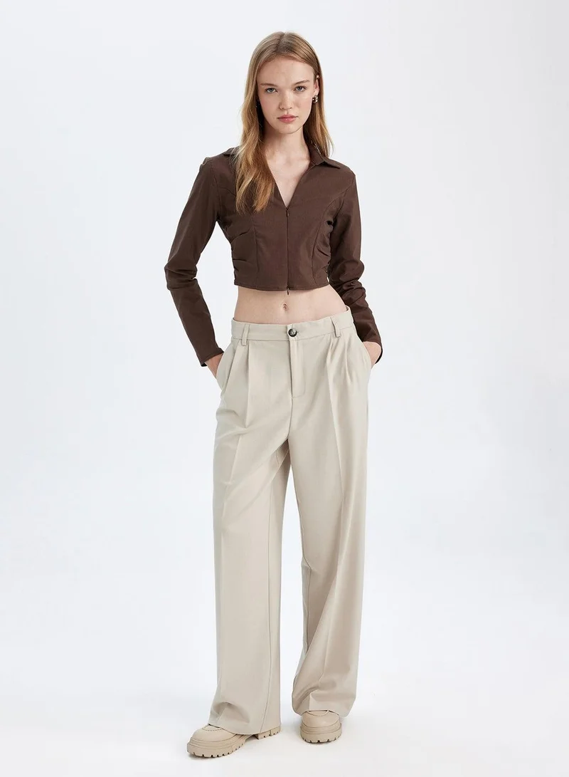DeFacto Wide Leg High Waist Welt Pocket Plain Classic Pants