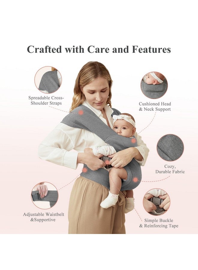 KIDIRA Newborn Carrier, Cozy Baby Carrier, Ergonomic Baby Wrap Carrier, Light Grey - Image 4