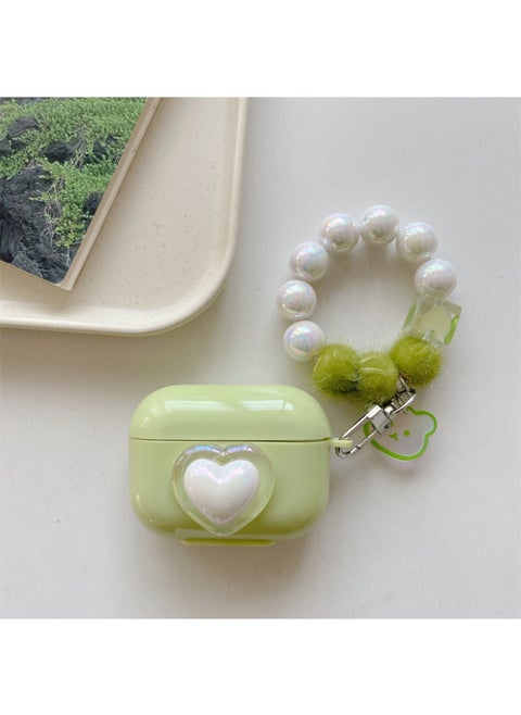 For AirPods 4 Headphone Set Cartoon Diy Doll Pendant Apple 1/2 Generation/pro2 Bluetooth Soft Case Bracelet-Color:Green Soft Shell + Pendant-green Love-Model:AirPods Pro2 (protective Cover)