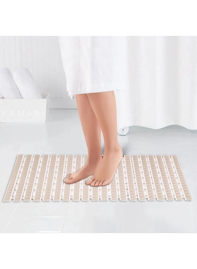 JUGTE PVC Shower Mat Anti-Slip With Suction Cups and Drain Holes, Anti-Skid Plastic Rubber for Bathtub Floor (Beige) - Image 1
