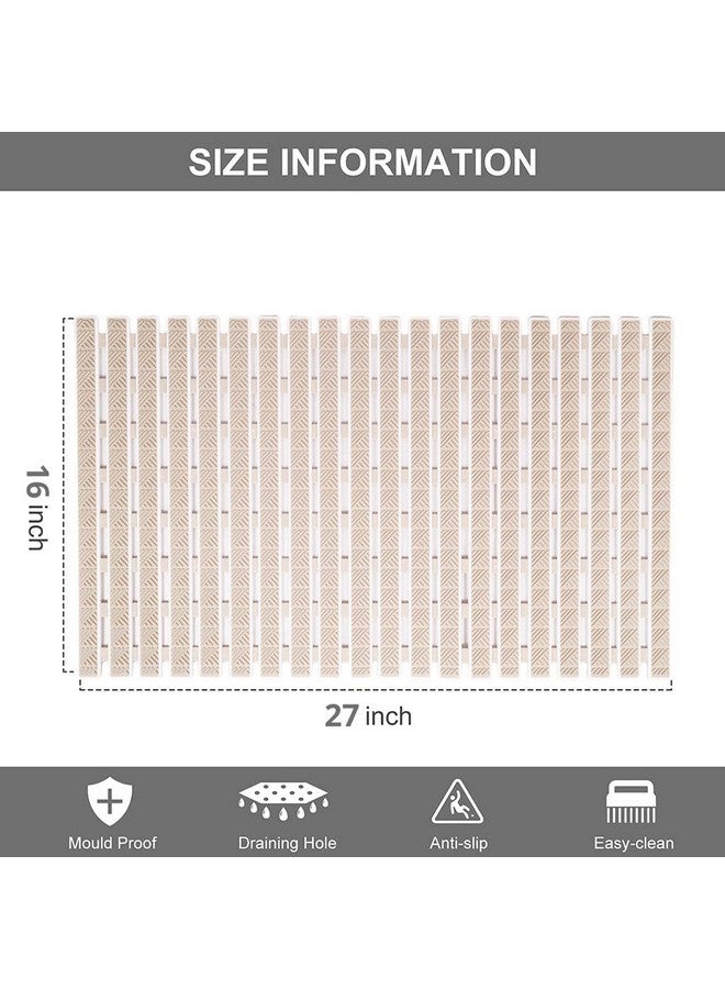 JUGTE PVC Shower Mat Anti-Slip With Suction Cups and Drain Holes, Anti-Skid Plastic Rubber for Bathtub Floor (Beige) - Image 4