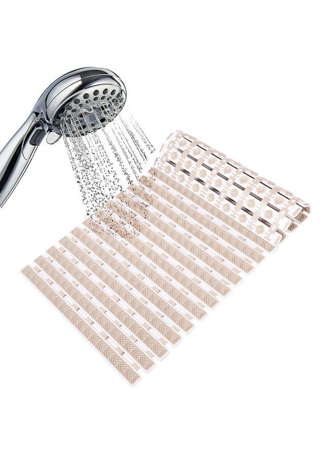 JUGTE PVC Shower Mat Anti-Slip With Suction Cups and Drain Holes, Anti-Skid Plastic Rubber for Bathtub Floor (Beige) - Image 2