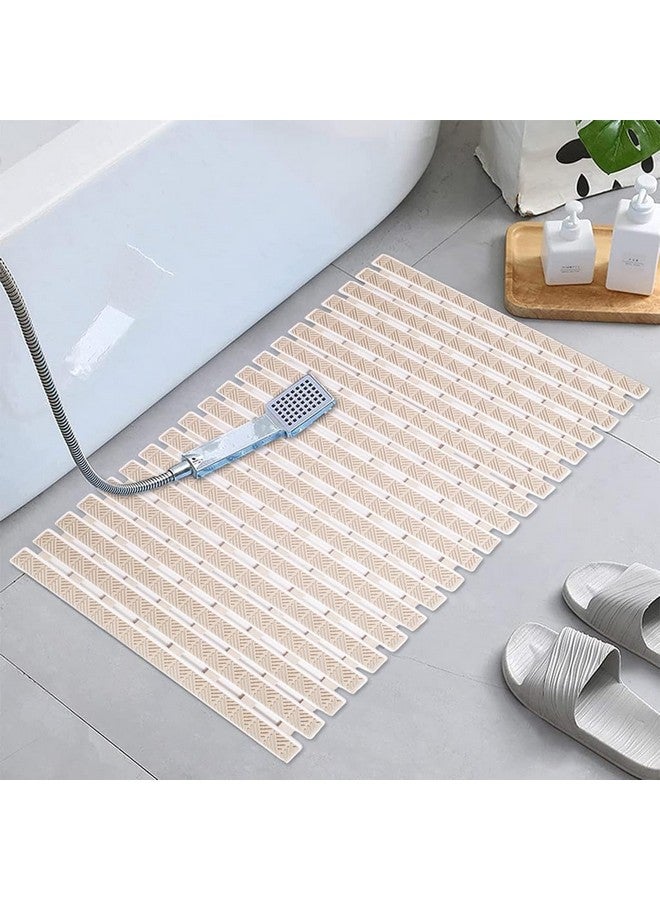 JUGTE PVC Shower Mat Anti-Slip With Suction Cups and Drain Holes, Anti-Skid Plastic Rubber for Bathtub Floor (Beige) - Image 5
