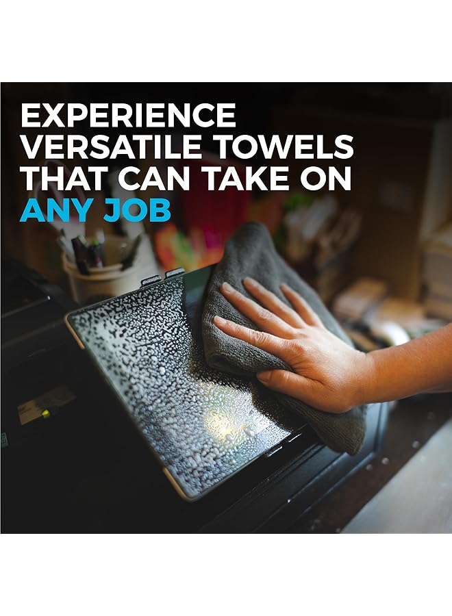 إيروريكس مناشف تنظيف متعددة الأغراض من الألياف الدقيقة عالية الامتصاص بدرجة تجارية خالية من الوبر وخالية من الخطوط للمطابخ والحمامات والمكاتب 300 جرام لكل متر مربع 10 × 10 بوصة، رمادية، عبوة من 20 قطعة - Image 3