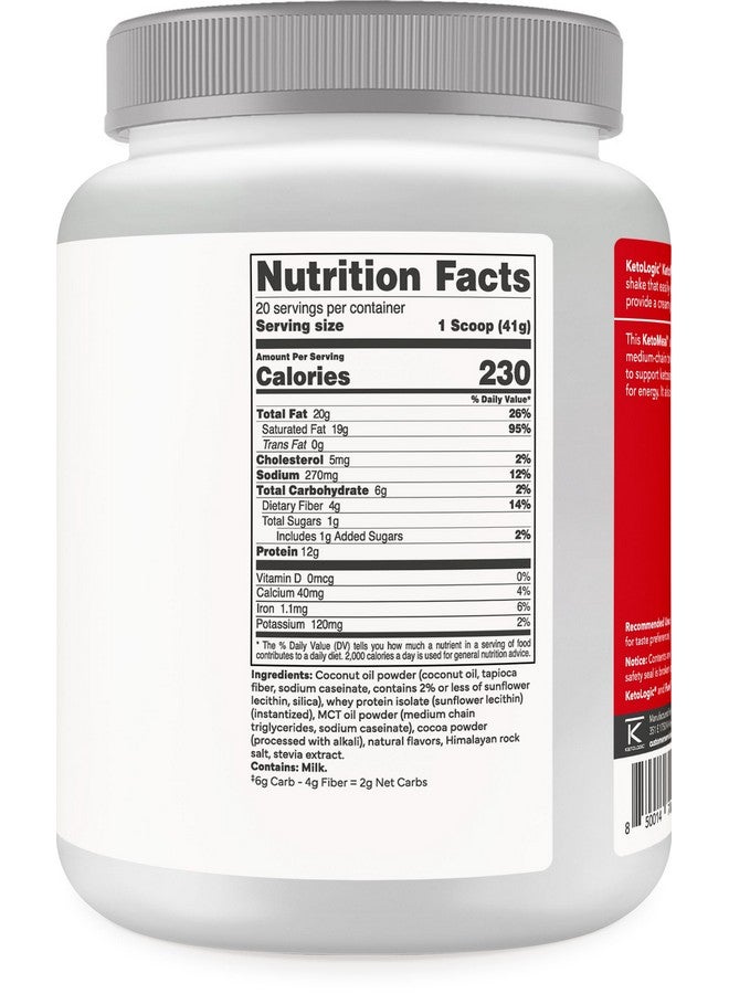 KetoLogic Keto Meal Replacement Shake Powder for Optimal Results + MCT Oil + Grass-Fed Whey - Perfectly Formulated Macros for Ketosis - 20 Servings - Chocolate - Image 4