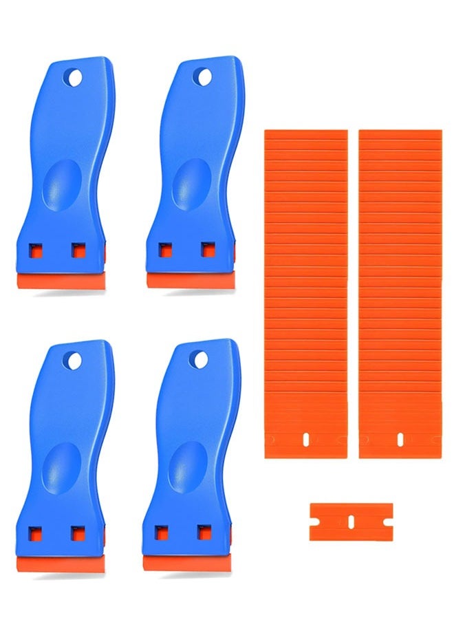 HAWAWA 4 Pcs Plastic Razor Blade Scraper and 100 Pcs Plastic Blades Kit No Scratch Car Window Glass Wood Sticker Removal Floor Stove Kitchen Vinyl Adhesive Decal Tape Cleanings  - Image 1