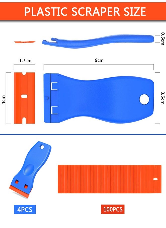 HAWAWA 4 Pcs Plastic Razor Blade Scraper and 100 Pcs Plastic Blades Kit No Scratch Car Window Glass Wood Sticker Removal Floor Stove Kitchen Vinyl Adhesive Decal Tape Cleanings  - Image 2