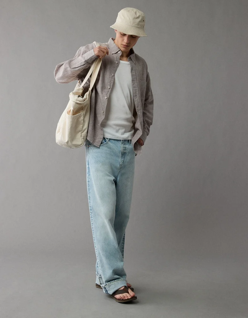 امريكان ايجل قميص مريح بأزرار من مزيج الكتان للارتداء اليومي