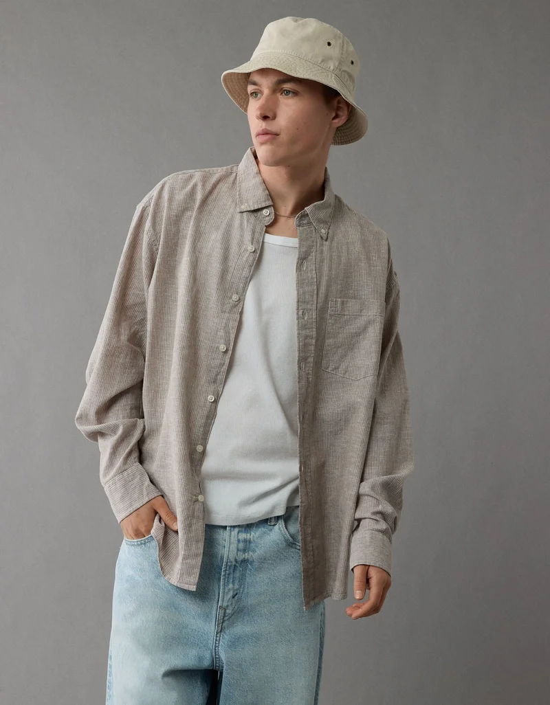 AE Everyday Relaxed Linen-Blend Button-Up Shirt