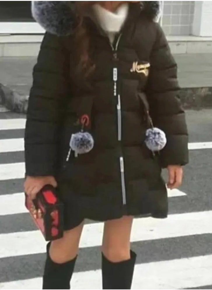 roaiss - Girls Kids Padded Coat School Quilted Jacket Fur Hooded Zipper Long Parka Winter - Image 1