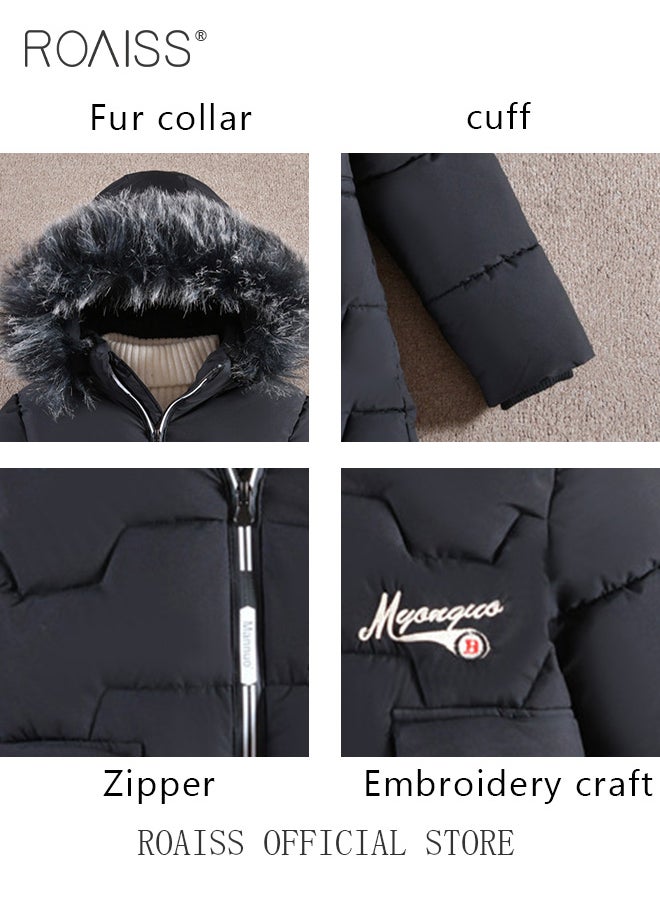 roaiss - Girls Kids Padded Coat School Quilted Jacket Fur Hooded Zipper Long Parka Winter - Image 1