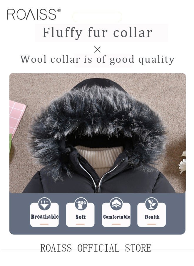 roaiss - Girls Kids Padded Coat School Quilted Jacket Fur Hooded Zipper Long Parka Winter - Image 1