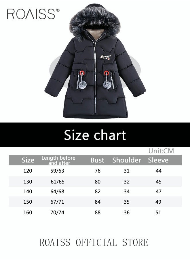 roaiss - Girls Kids Padded Coat School Quilted Jacket Fur Hooded Zipper Long Parka Winter - Image 1