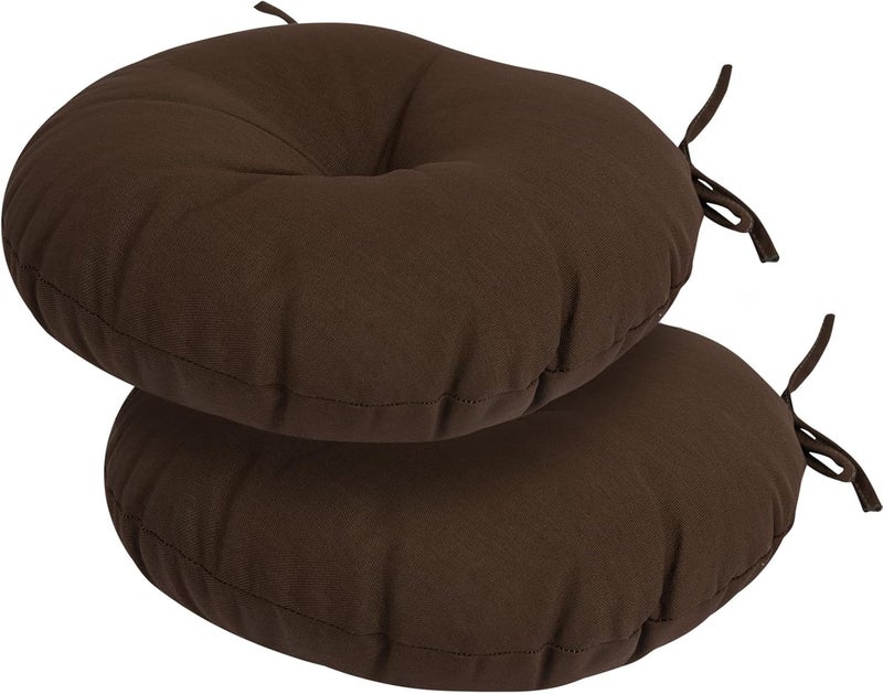 FUNHOME Bistro Chair Cushions 15 inch,Set of 2,Tufted Round Chair Cushions with Ties,15"x15"x4",Waterproof Round Seat Cushion for Barstool Chairs,Patio Garden Kitchen Outdoor Furniture(Chocolate Brown) - Image 1