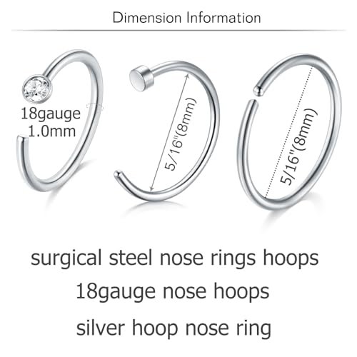 MODRSA Nose Rings Hoop 18g Septum Ring L Shape Nose Studs Screw Surgical Stainless Steel Thin Cartilage Helix Tragus Earrings Hoops C Shape High Nostril Piercing Jewelry Pack Silver - Image 2
