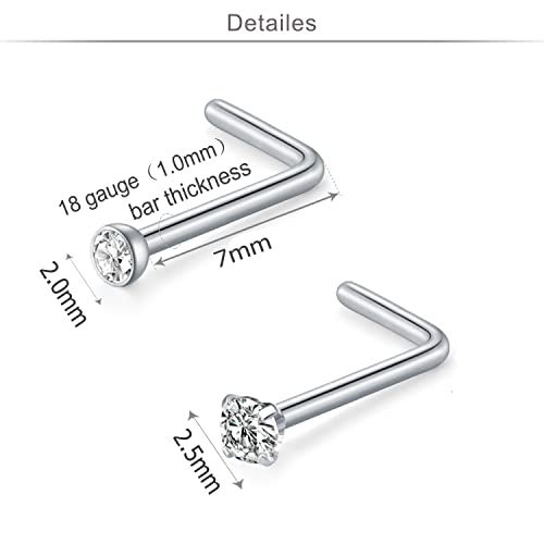 MODRSA Nose Rings Hoop 18g Septum Ring L Shape Nose Studs Screw Surgical Stainless Steel Thin Cartilage Helix Tragus Earrings Hoops C Shape High Nostril Piercing Jewelry Pack Silver - Image 3