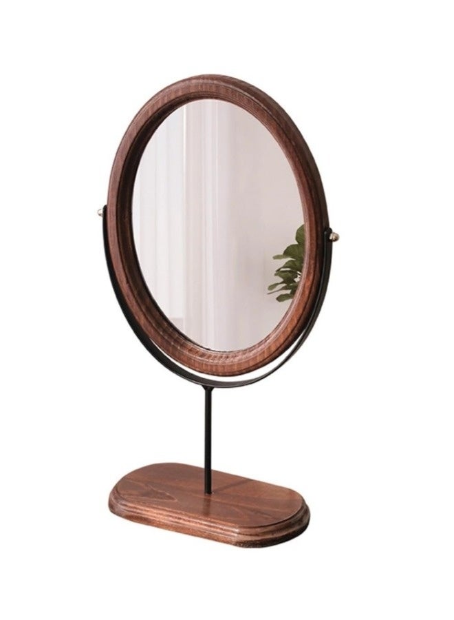 شيبشيب مرآة مكياج قائمة بطراز عتيق، مرآة زينة أنيقة من الخشب الصلب مع دوران 360 درجة وقاعدة مدمجة، مرآة مكتبية أو سطحية لغرفة النوم، غرفة المعيشة أو الحمام - Image 1