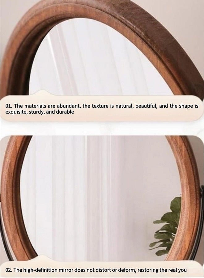 شيبشيب مرآة مكياج قائمة بطراز عتيق، مرآة زينة أنيقة من الخشب الصلب مع دوران 360 درجة وقاعدة مدمجة، مرآة مكتبية أو سطحية لغرفة النوم، غرفة المعيشة أو الحمام - Image 3