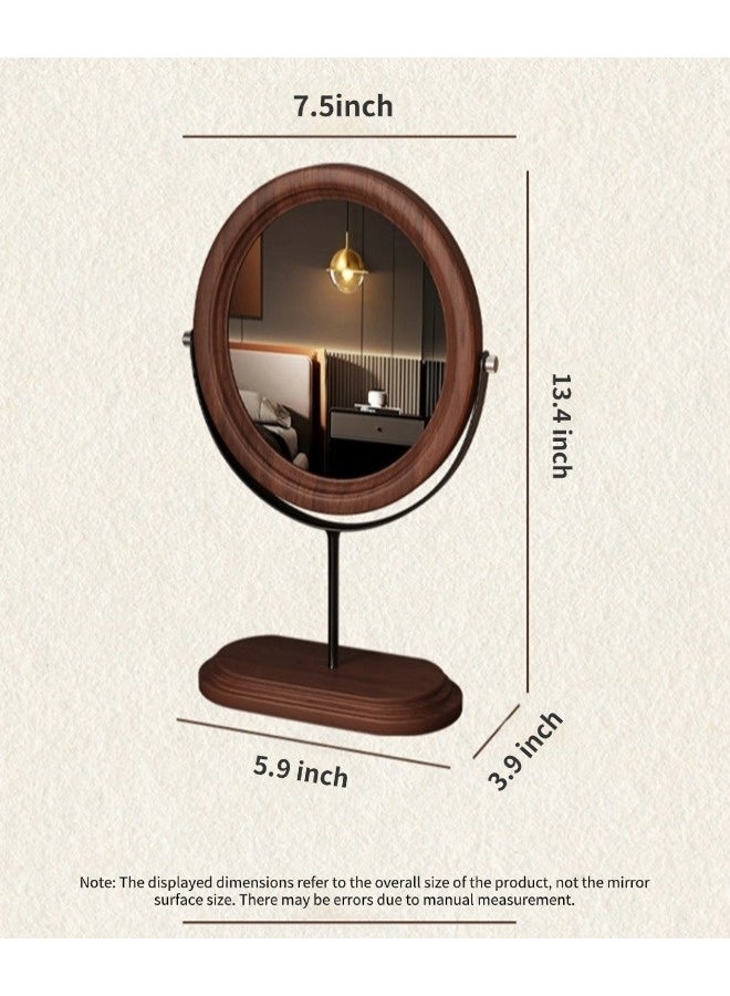 شيبشيب مرآة مكياج قائمة بطراز عتيق، مرآة زينة أنيقة من الخشب الصلب مع دوران 360 درجة وقاعدة مدمجة، مرآة مكتبية أو سطحية لغرفة النوم، غرفة المعيشة أو الحمام - Image 5