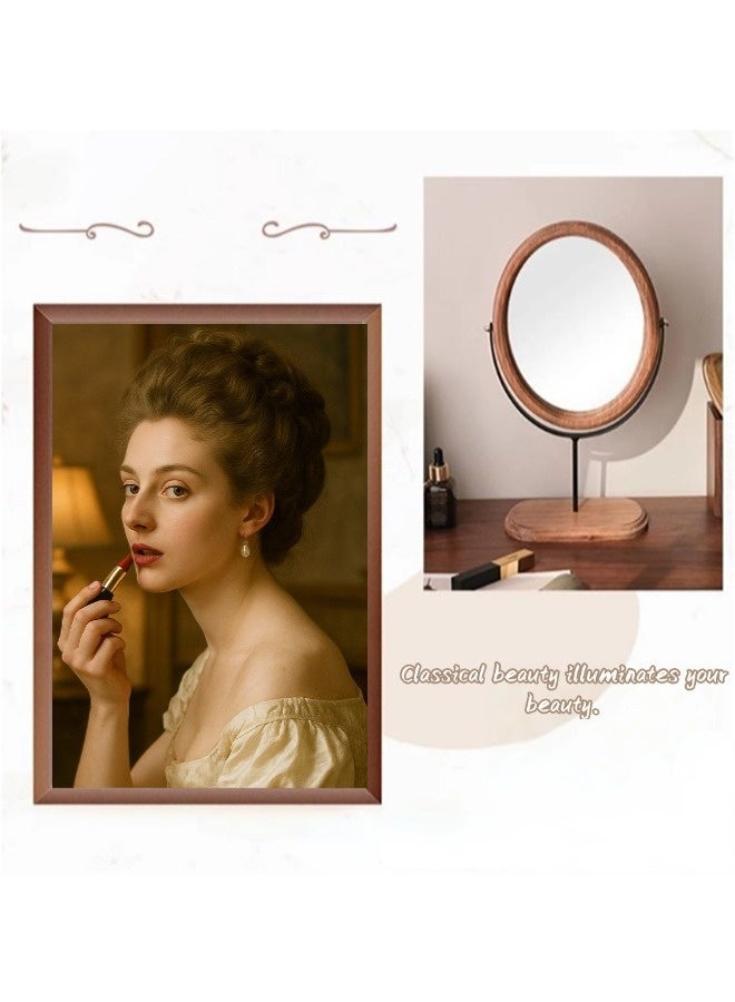 شيبشيب مرآة مكياج قائمة بطراز عتيق، مرآة زينة أنيقة من الخشب الصلب مع دوران 360 درجة وقاعدة مدمجة، مرآة مكتبية أو سطحية لغرفة النوم، غرفة المعيشة أو الحمام - Image 4