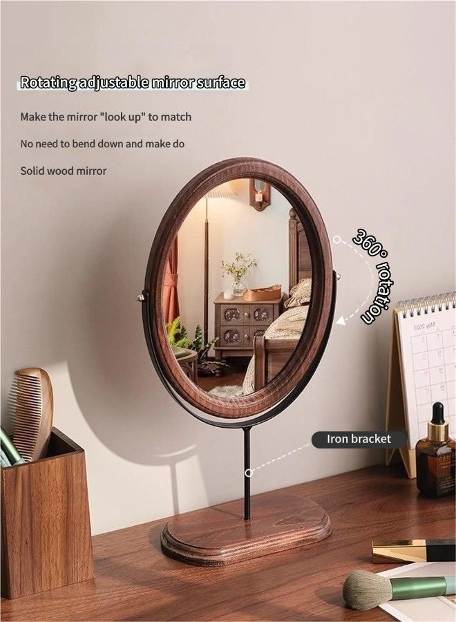 شيبشيب مرآة مكياج قائمة بطراز عتيق، مرآة زينة أنيقة من الخشب الصلب مع دوران 360 درجة وقاعدة مدمجة، مرآة مكتبية أو سطحية لغرفة النوم، غرفة المعيشة أو الحمام - Image 2