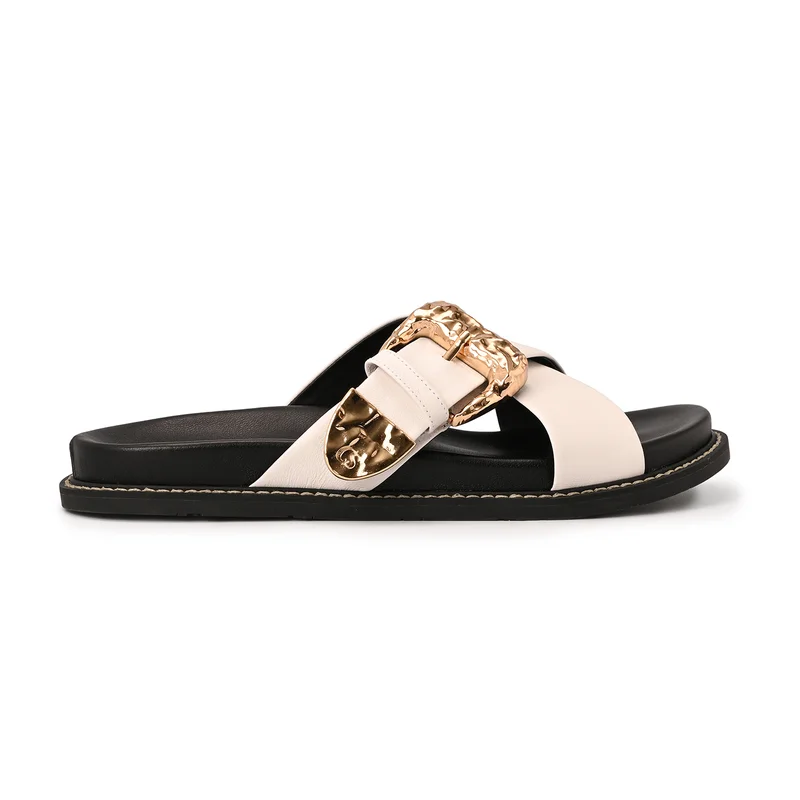 Papete White Bianco Crossed Straps with Buckle