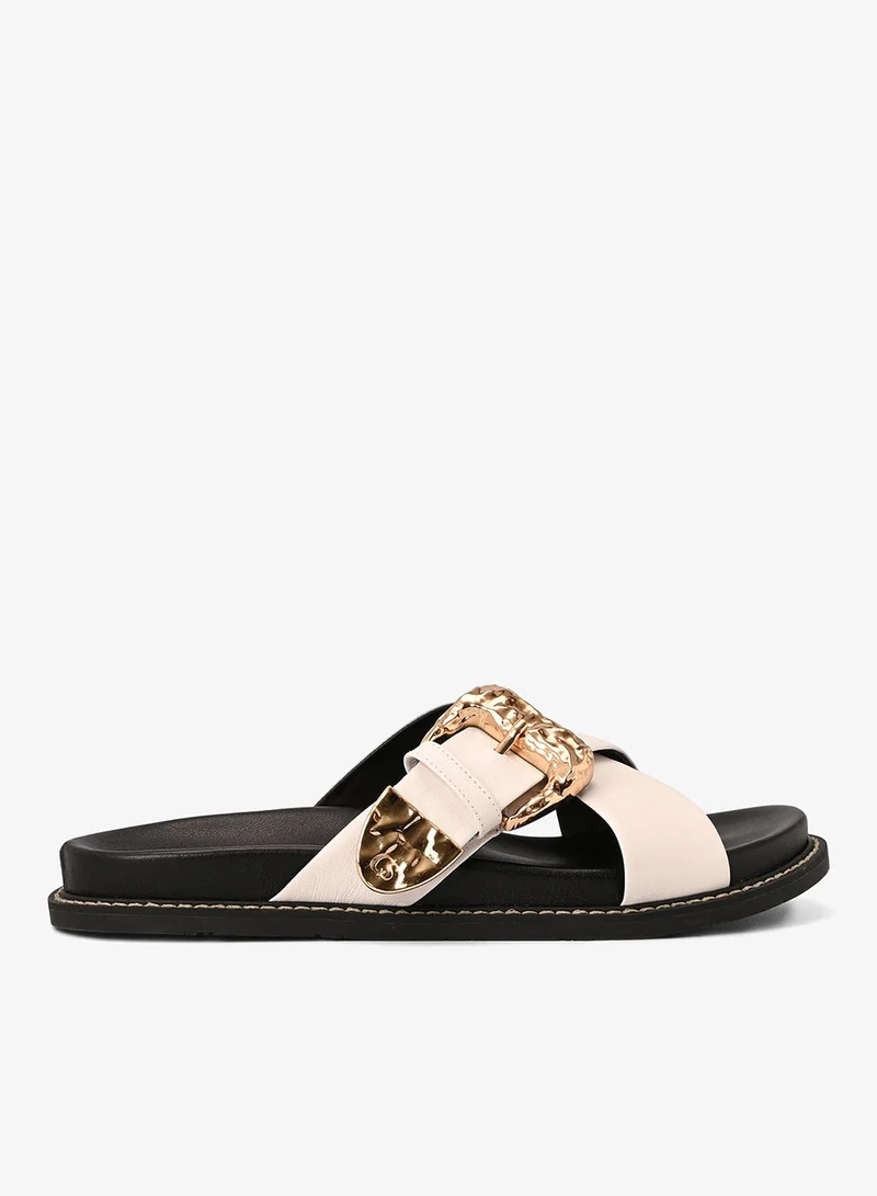 Carmen Steffens Papete White Bianco Crossed Straps with Buckle