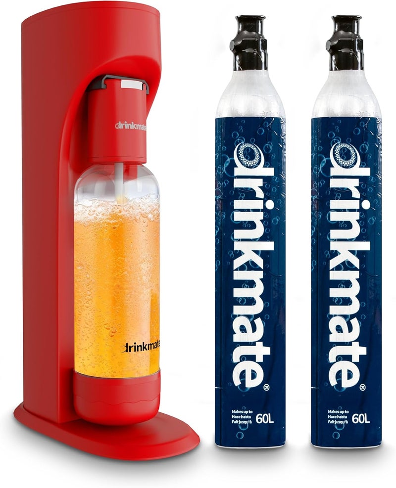 DrinkMate OmniFizz Sparkling Water and Soda Maker, Carbonates Any Drink Not Just Water, Fizzy Drink Maker, Water Carbonator, Sparkling Water Machine, x2 CO2 Cylinders Included, Royal Red - Image 1