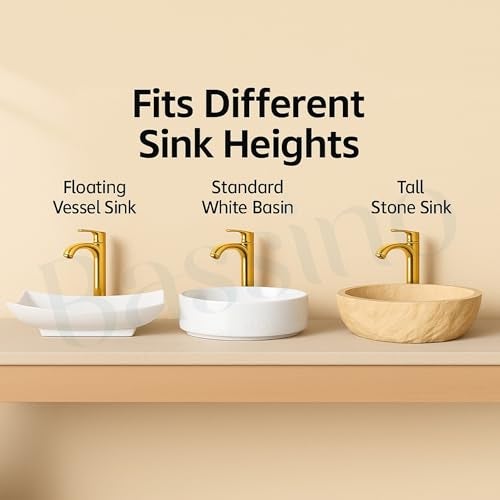 BASSINO Brass Table Top Wash Basin Tap/Stylish Extended Tall Body Pillar Cock/Faucet for Smooth Operation/Long Pillar Cock- 12 inch (Golden Finish) - Image 4