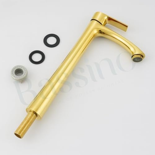 BASSINO Brass Table Top Wash Basin Tap/Stylish Extended Tall Body Pillar Cock/Faucet for Smooth Operation/Long Pillar Cock- 12 inch (Golden Finish) - Image 5